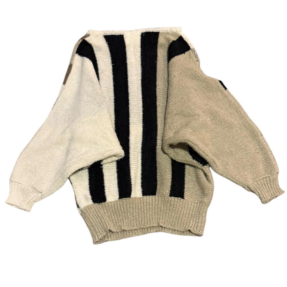 Vintage Animal Print Abstract Sweater Zebra Leopard Neutral Black Beige Size M/L - Picture 3 of 4
